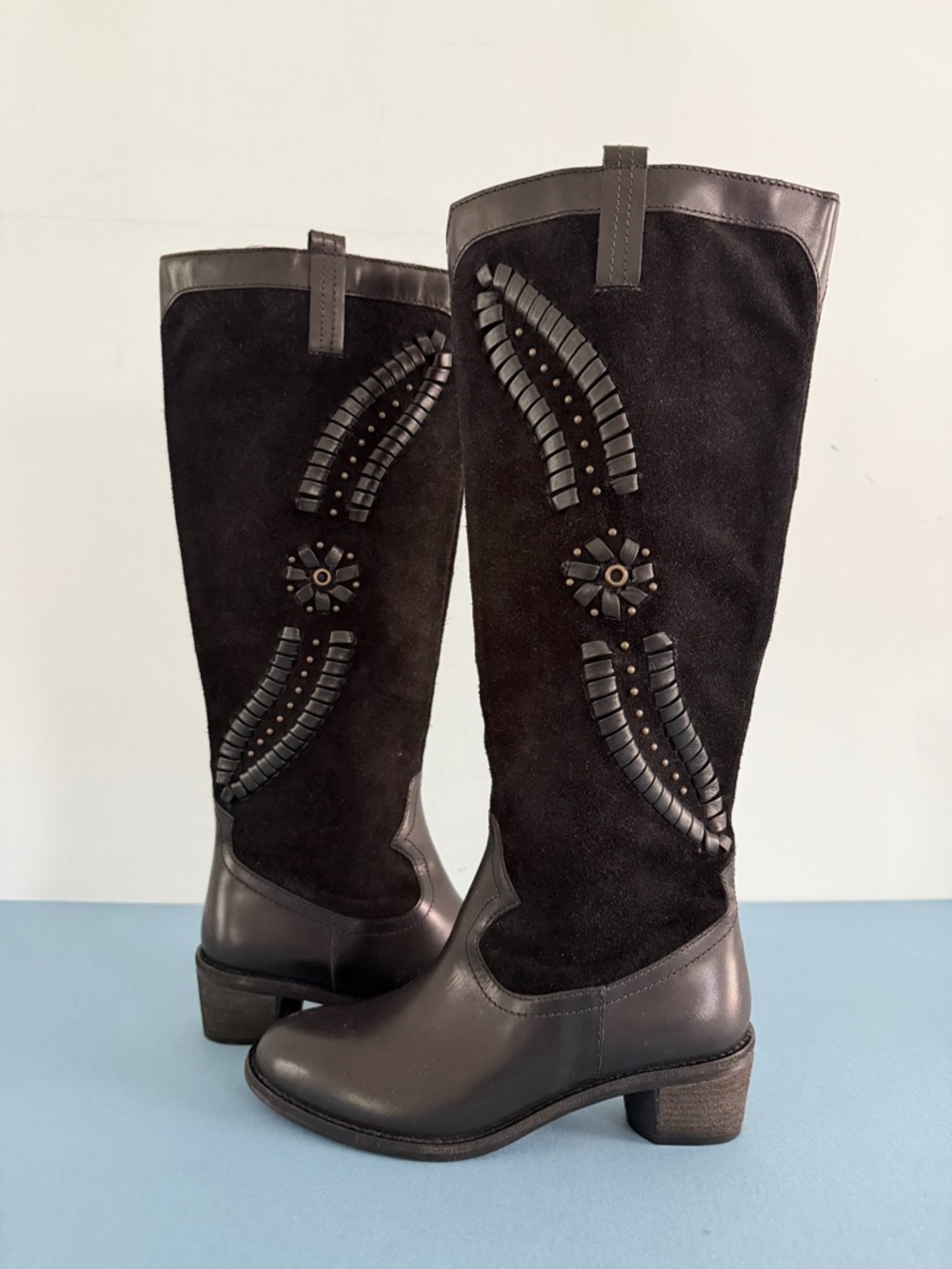 Brioso Sedona Whipstitch Suede Leather Black Riding Western Boots - Picture 3 of 6